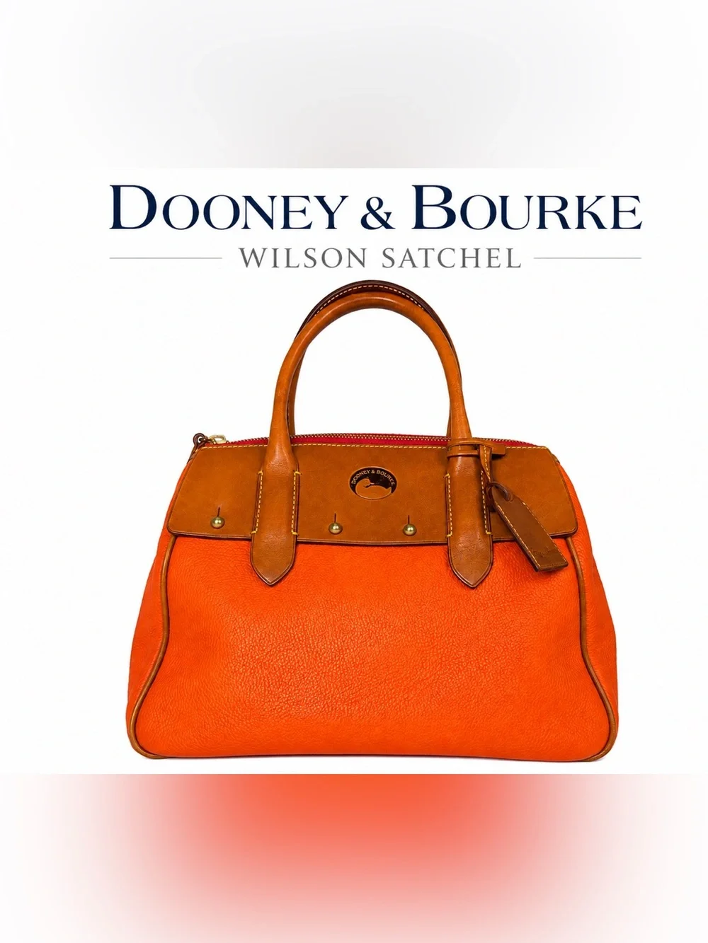 Dooney & Bourke Wilson Satchel Tangerine Orange Pebbled Leather Brown Trim Bag